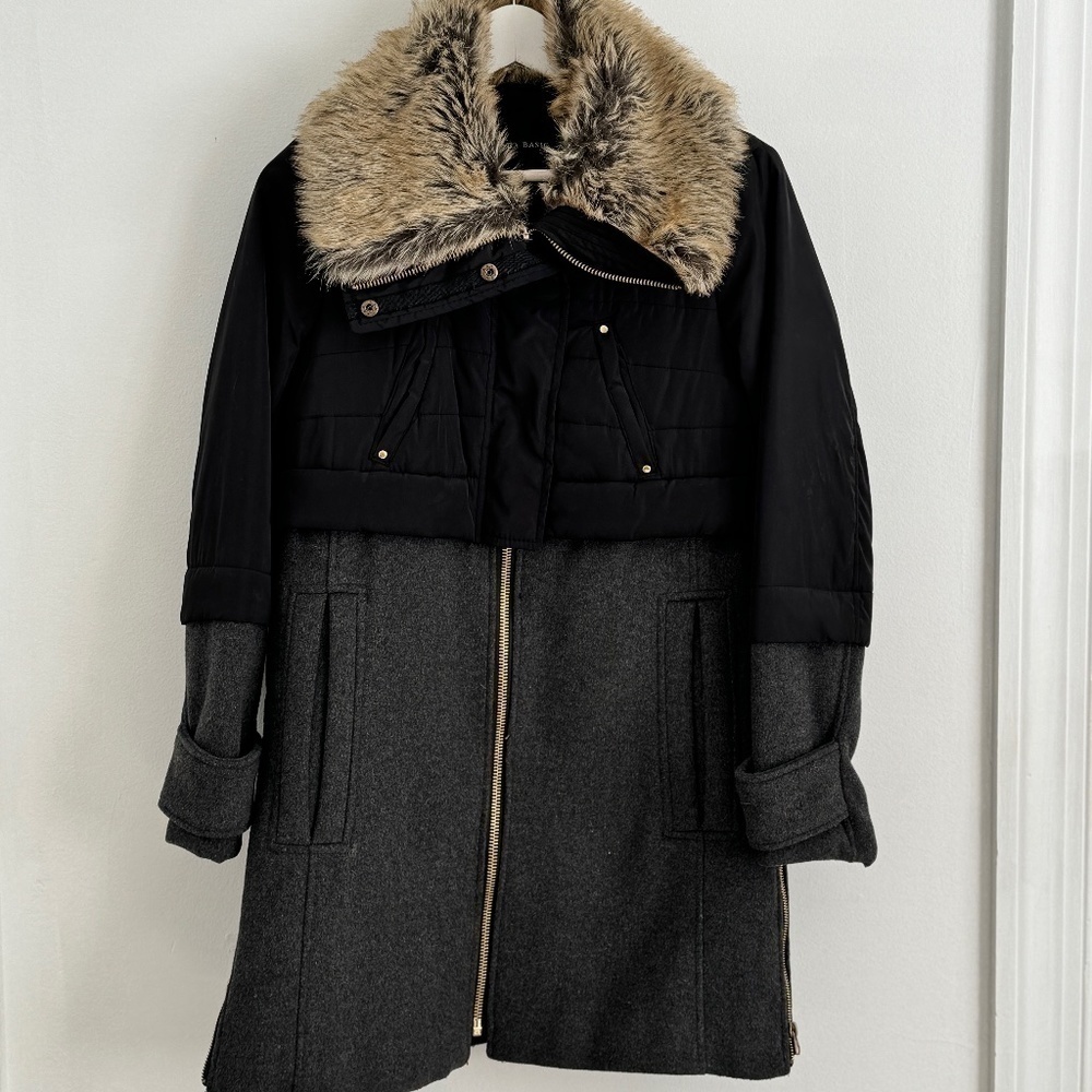 Zara Half Wool Coat with Faux Fur Collar